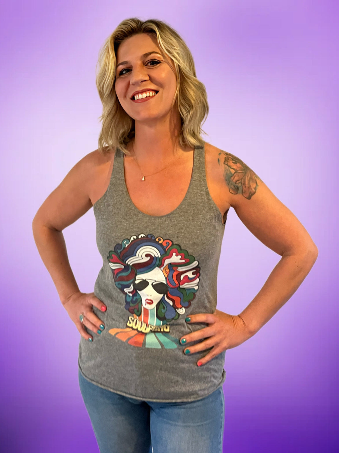 SoulFang Logo Grey Women's Racerback Tank Top